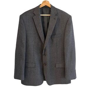 Chaps Mens Houndstooth Wool Sport Coat Blazer Size 44R Elbow Patches Preppy